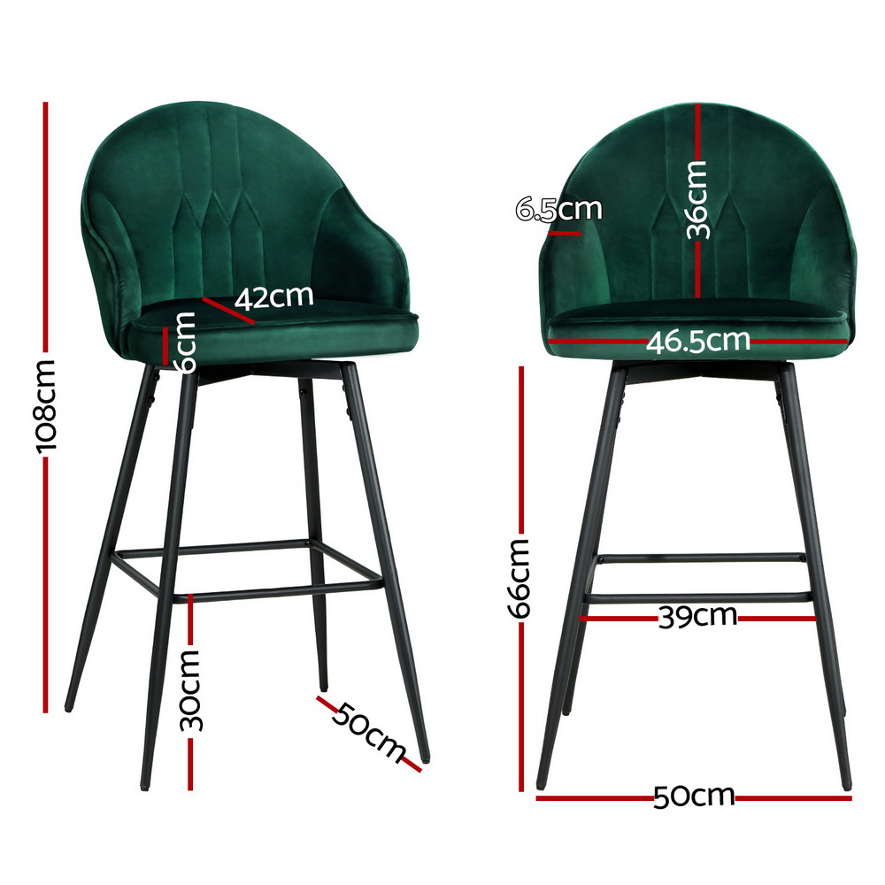 Artiss 4x Mesial Bar Stools Velvet Swivel Green view 2