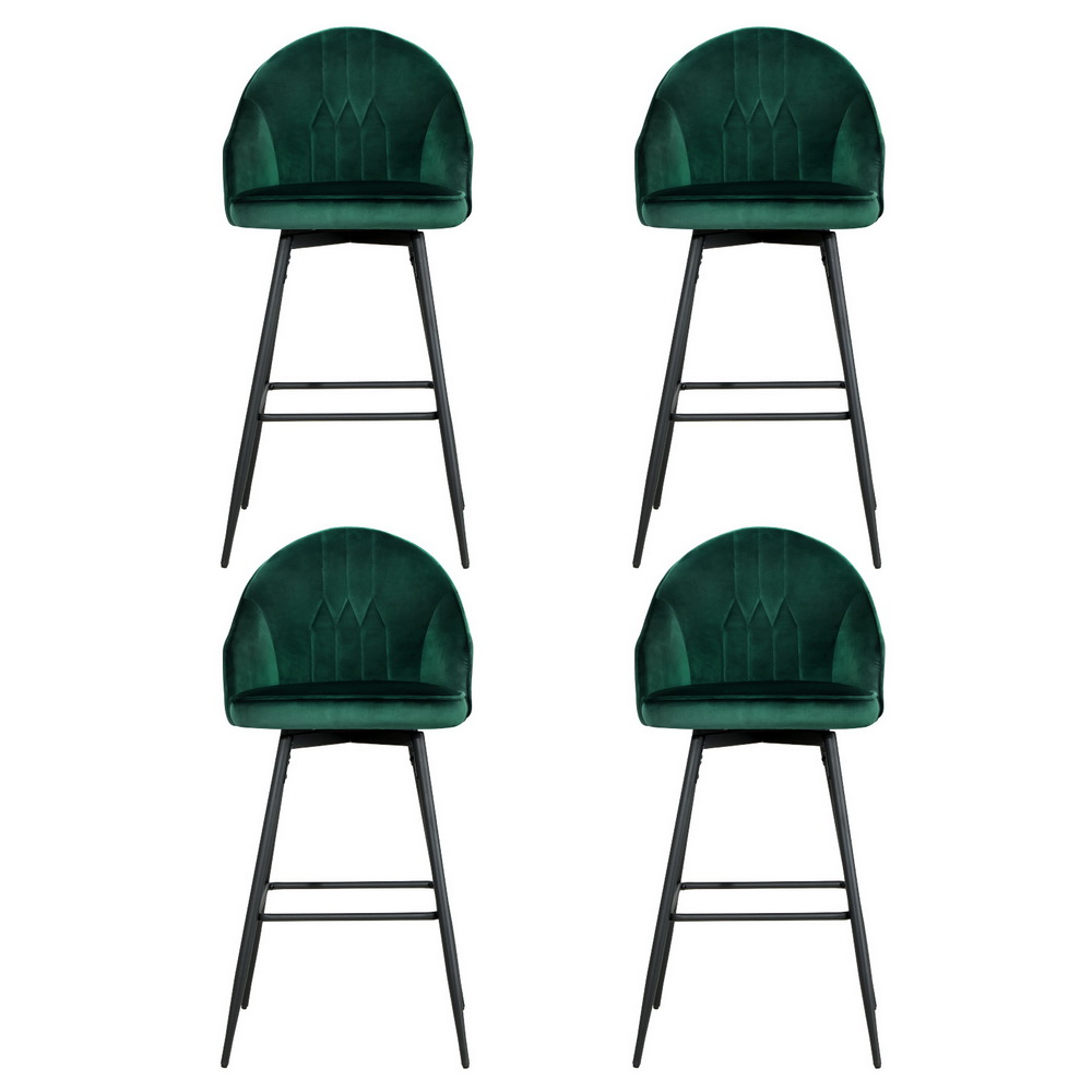 Artiss 4x Mesial Bar Stools Velvet Swivel Green view 3