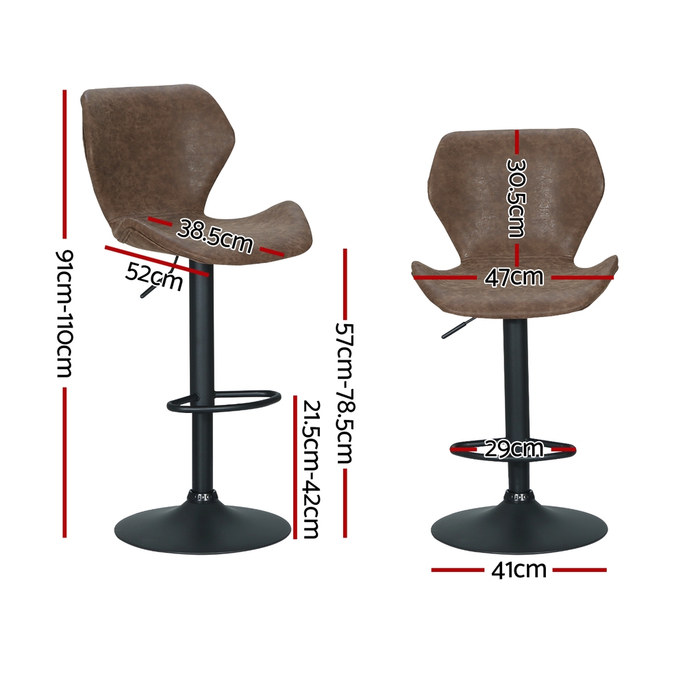 Artiss 4x Frawley Bar Stools Vintage Leather Gas Lift Brown view 2