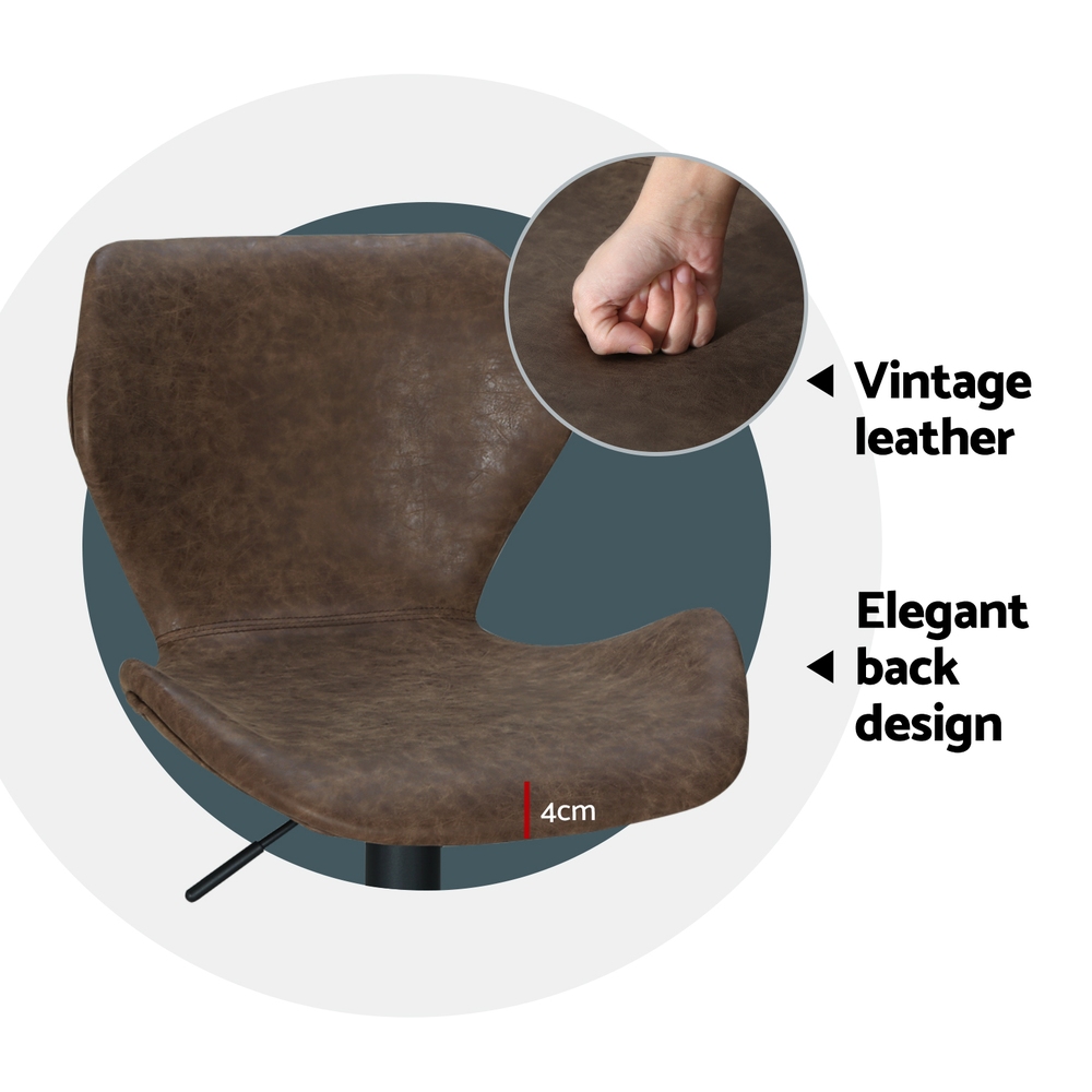 Artiss 4x Frawley Bar Stools Vintage Leather Gas Lift Brown view 5