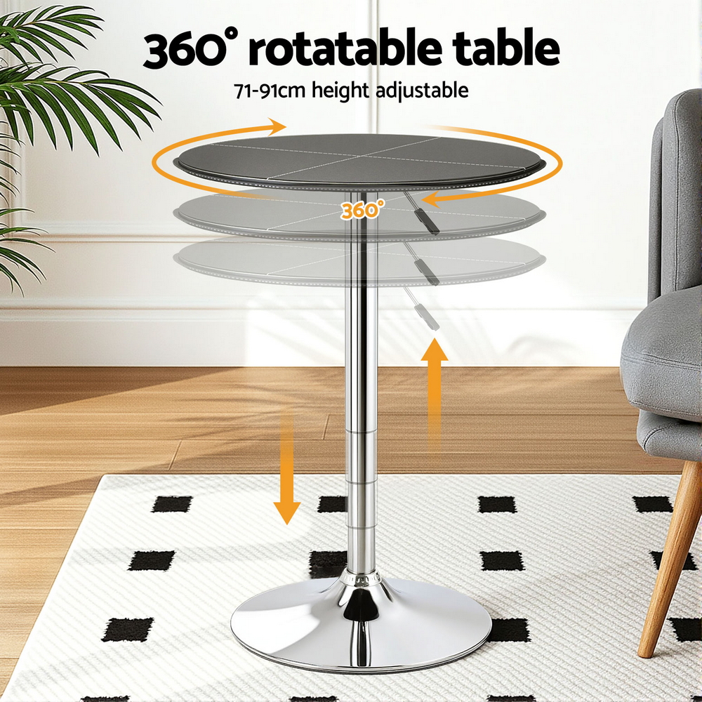 Artiss Swivel Bar Table, PVC Leather, 62cm Round view 4