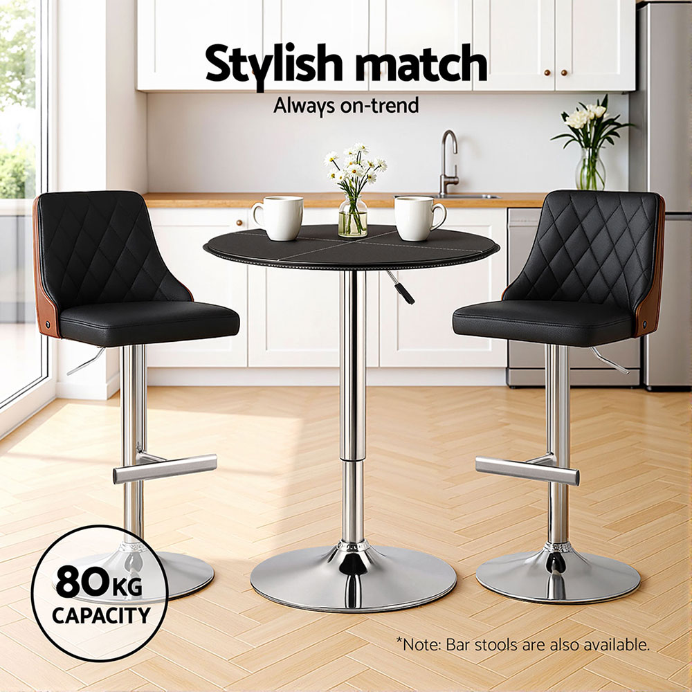 Artiss Swivel Bar Table, PVC Leather, 62cm Round view 5