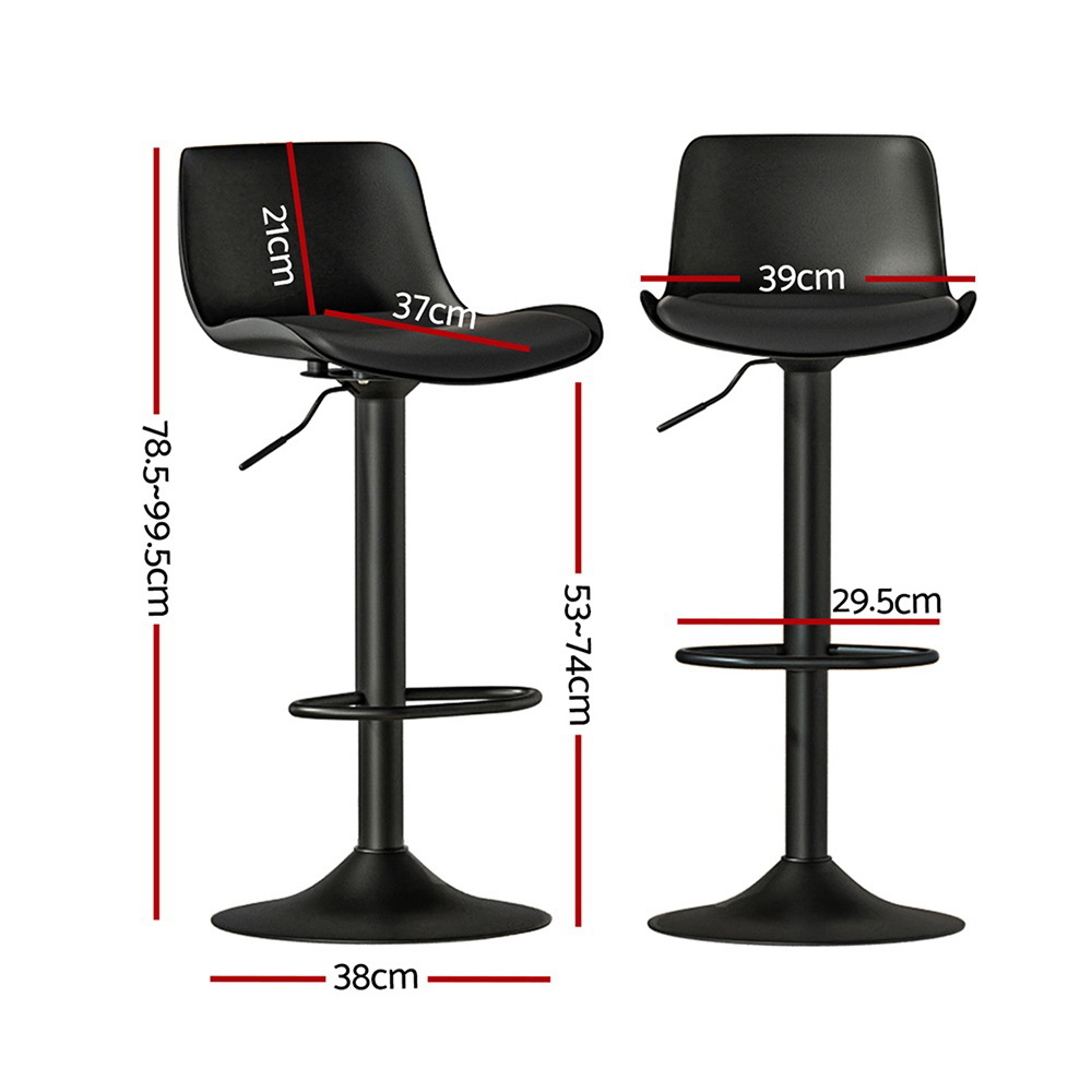 Artiss 4x Fynn Bar Stools Padded Seat Gas Lift Black view 2