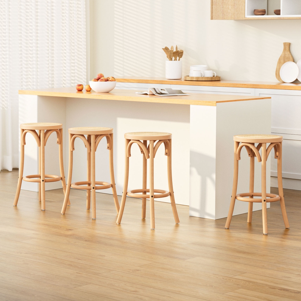 Artiss 4x Wooden Bar Stools Rattan Seat
