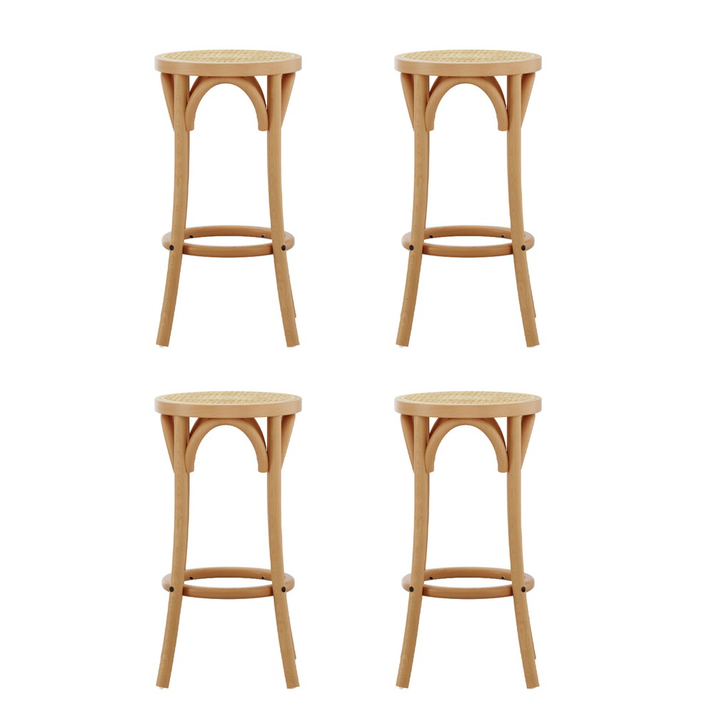 Artiss 4x Wooden Bar Stools Rattan Seat view 3