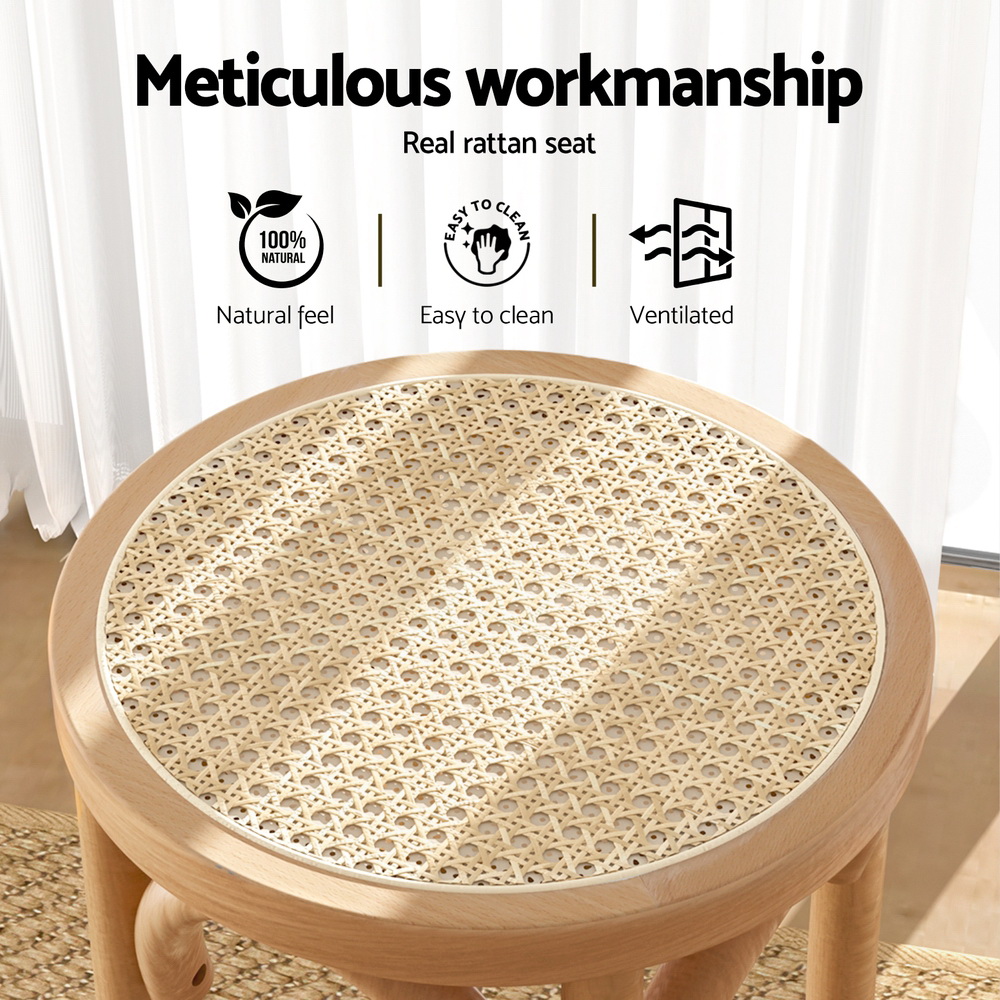 Artiss 4x Wooden Bar Stools Rattan Seat view 4