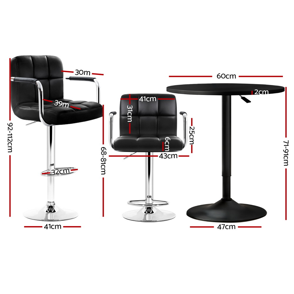 Artiss Bar Table and Stools Set, Gas Lift, 3 Colours view 2