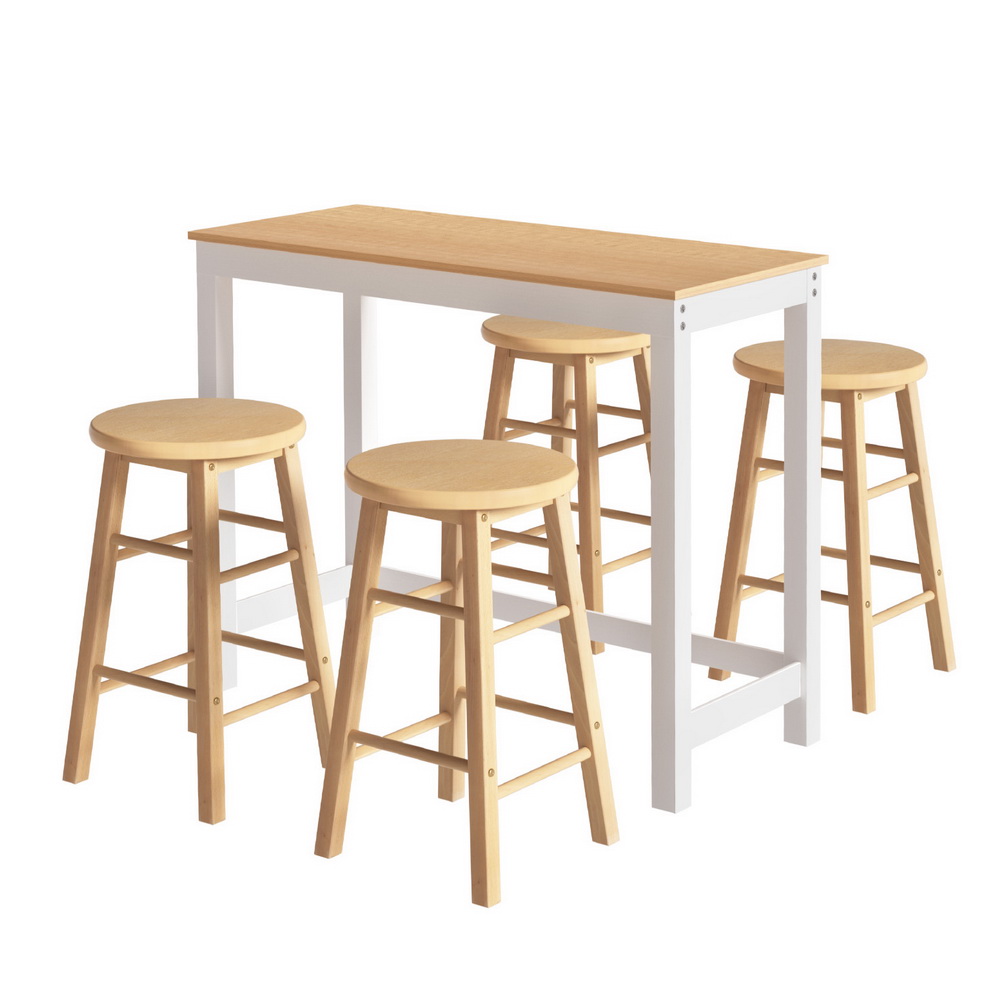 Artiss Bar Table and Stools Set, Solid Beech Wood