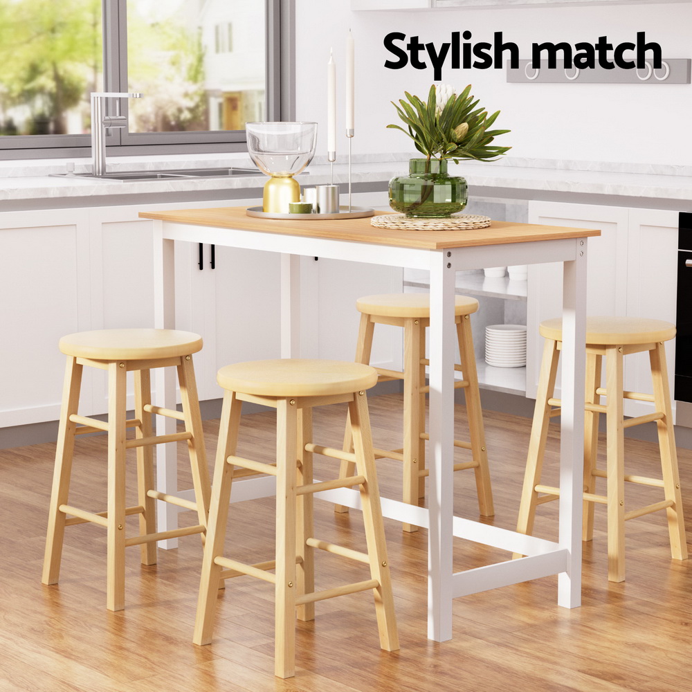 Artiss Bar Table and Stools Set, Solid Beech Wood view 5