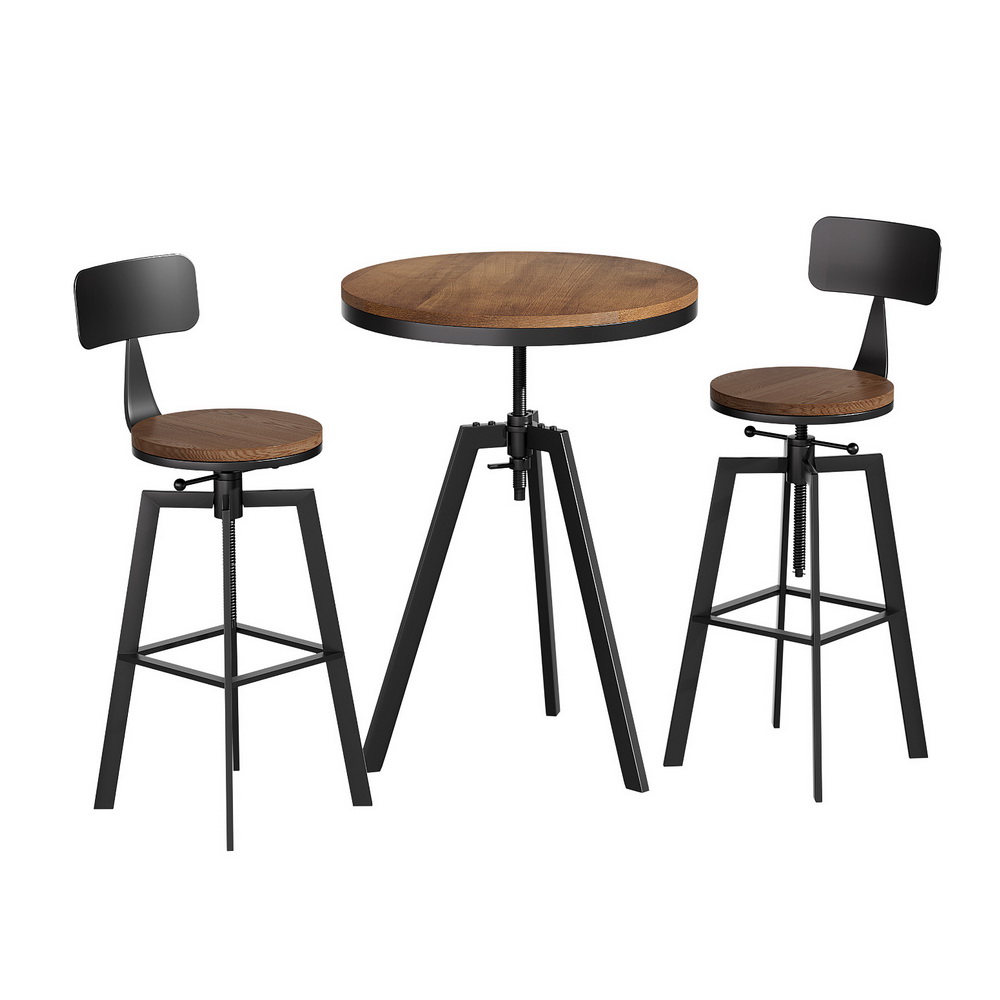 Artiss Industrial Bar Table and Stools Set, Elm Wood