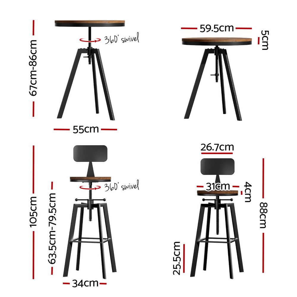 Artiss Industrial Bar Table and Stools Set, Elm Wood view 2