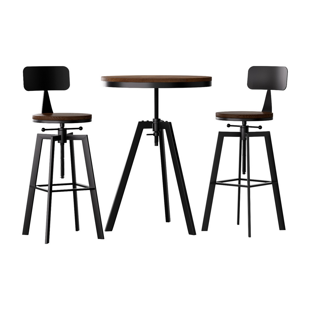 Artiss Industrial Bar Table and Stools Set, Elm Wood view 3