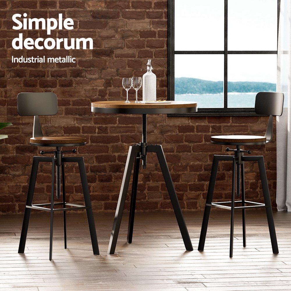 Artiss Industrial Bar Table and Stools Set, Elm Wood view 4