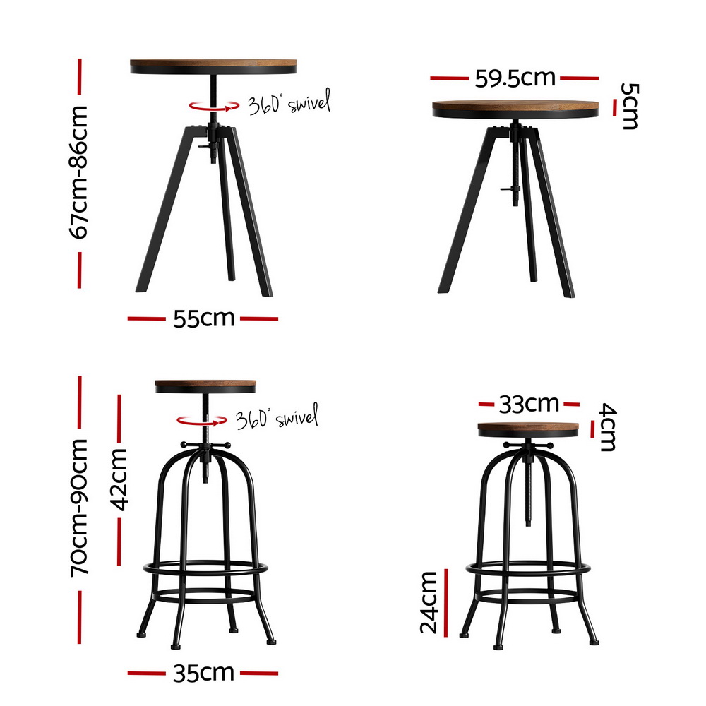 Artiss Industrial Bar Table Stools Set, Steel Fixings view 2