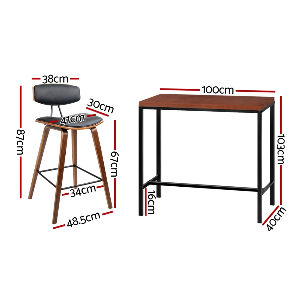 Artiss Bar Table and Stools Set, PU Leather Seats view 4