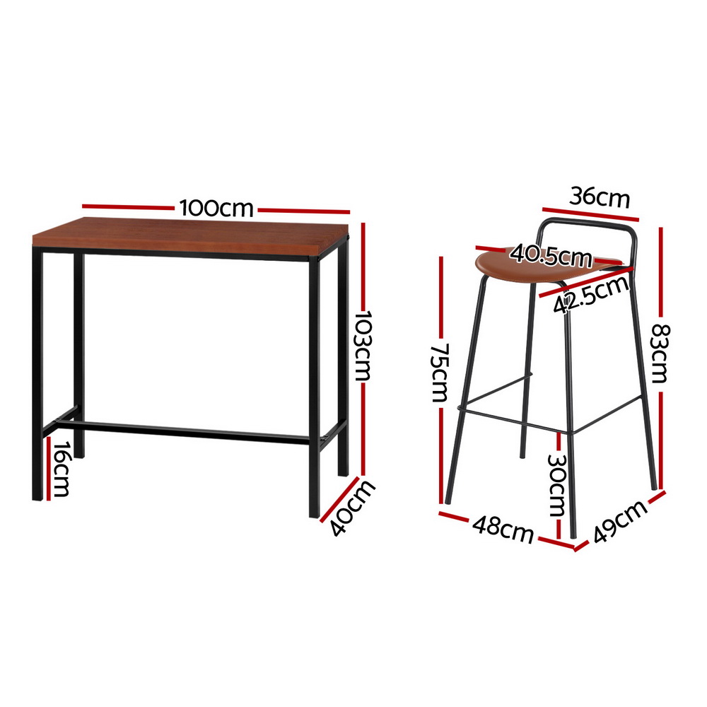 Artiss Bar Table and Stools Set, Foam Padded Seats view 4