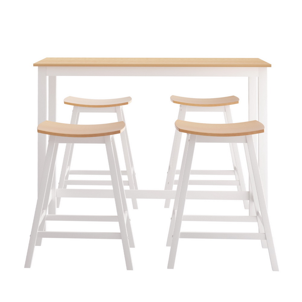 Artiss Bar Table and Stools Set, Solid Wood Saddle Seat view 4
