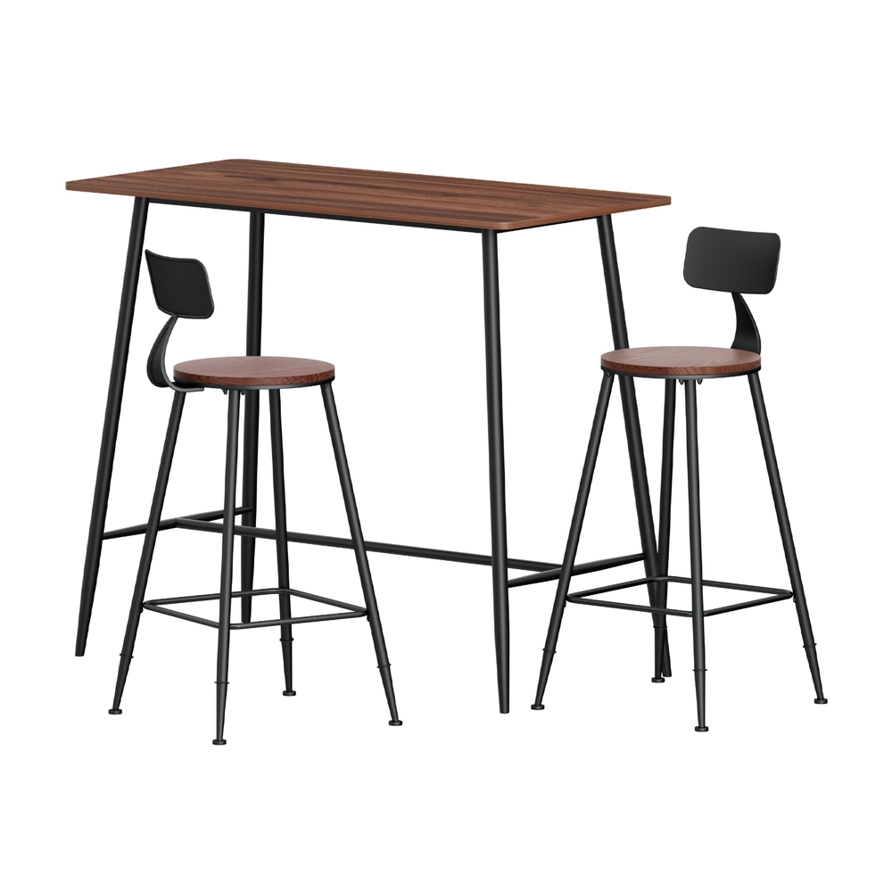Artiss Bar Table and Stools Set, Wood Grain Top