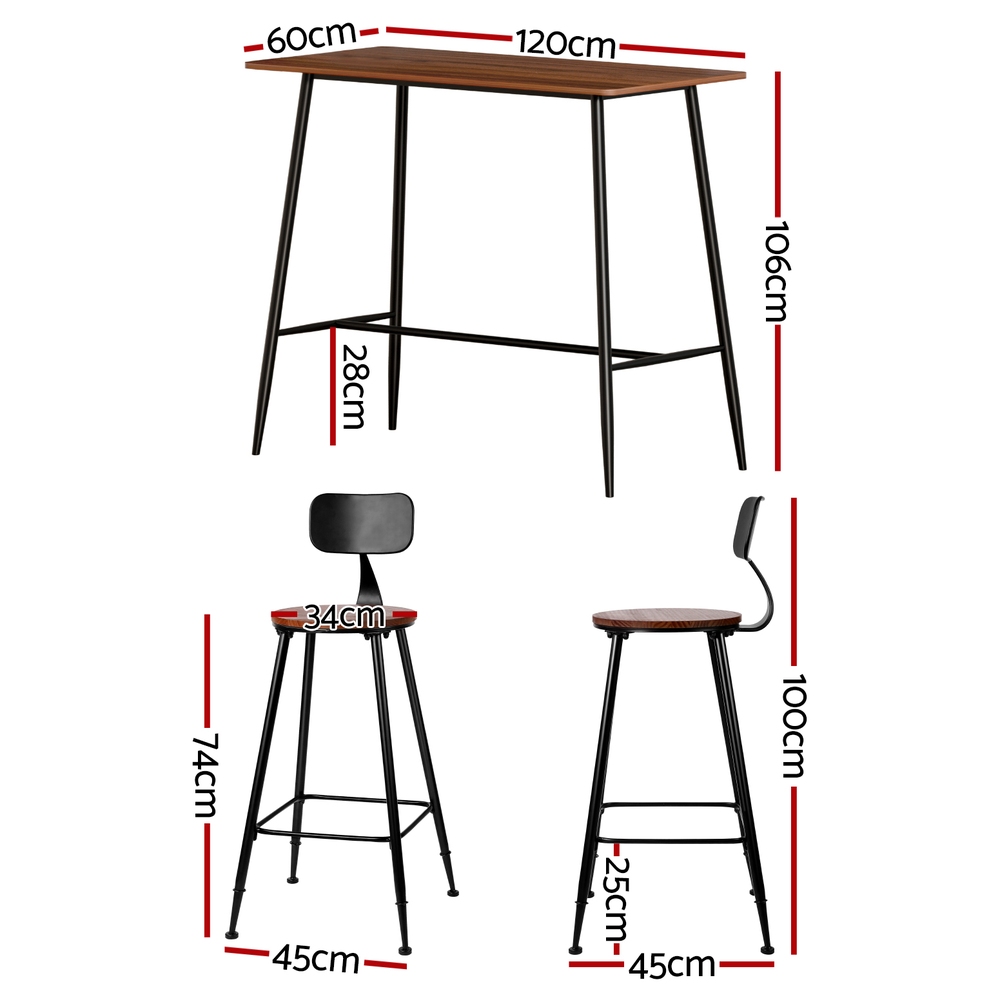 Artiss Bar Table and Stools Set, Wood Grain Top view 2