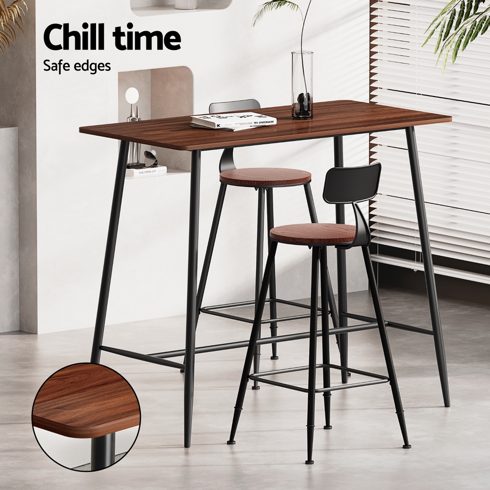 Artiss Bar Table and Stools Set, Wood Grain Top view 5