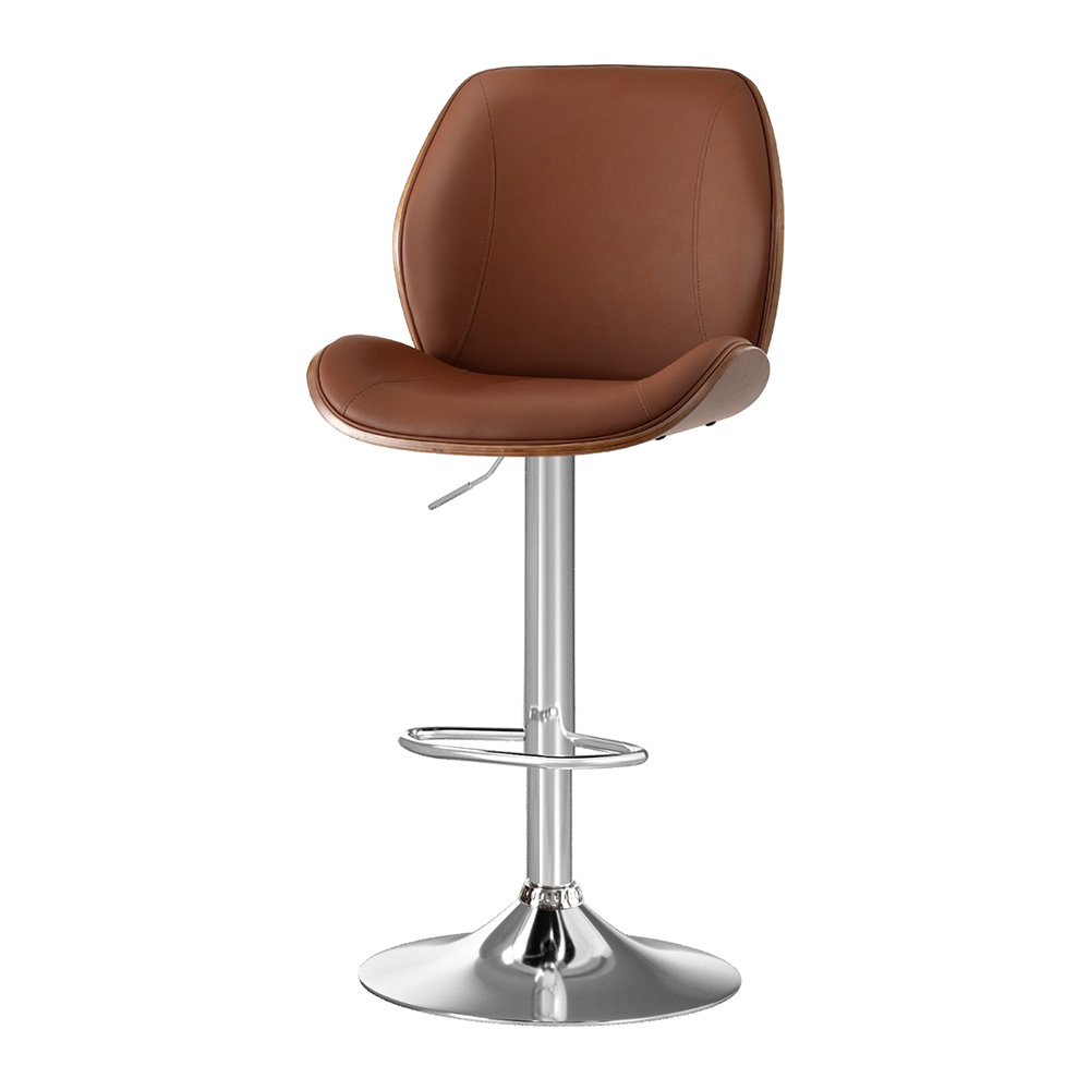Artiss Bentwood Swivel Bar Stool Leather Brown