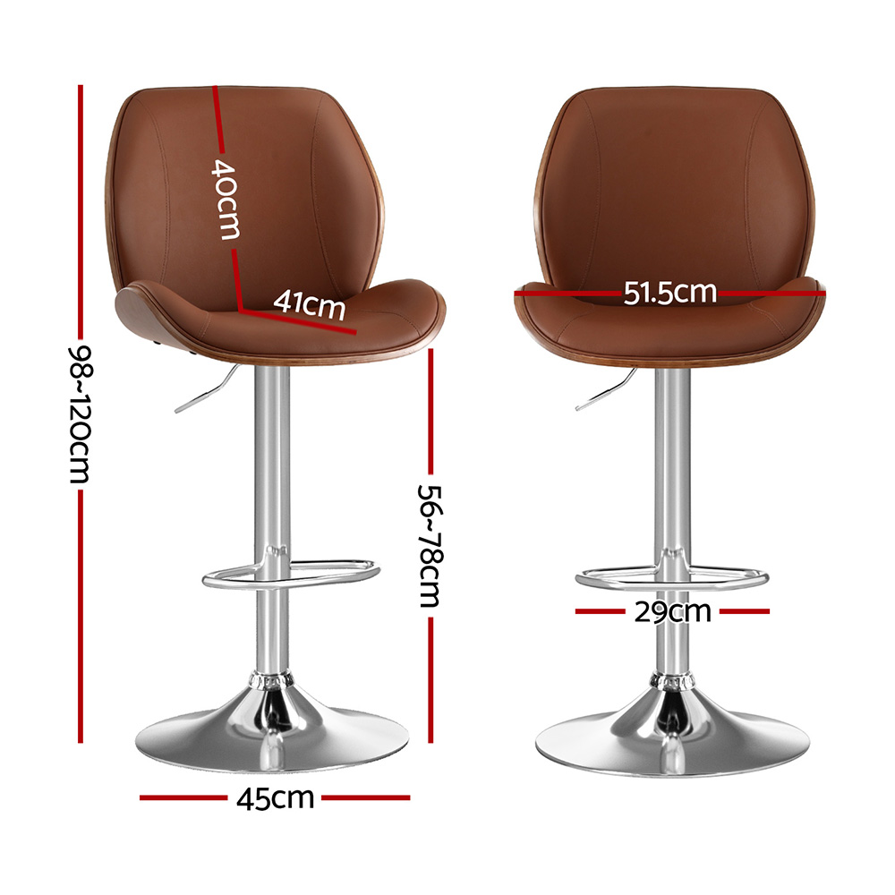 Artiss Bentwood Swivel Bar Stool Leather Brown view 2