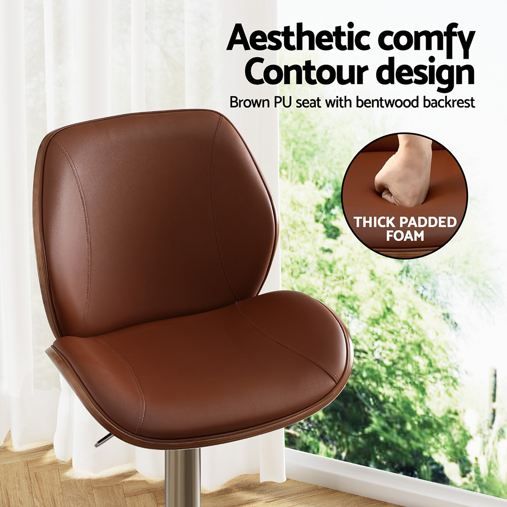 Artiss Bentwood Swivel Bar Stool Leather Brown view 5