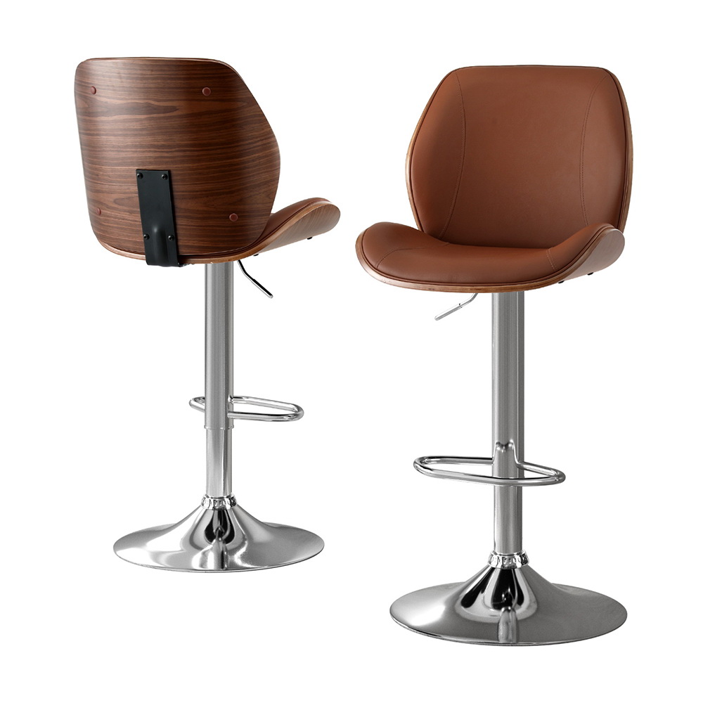 Artiss Bentwood Leather Bar Stools Brown Set of 2