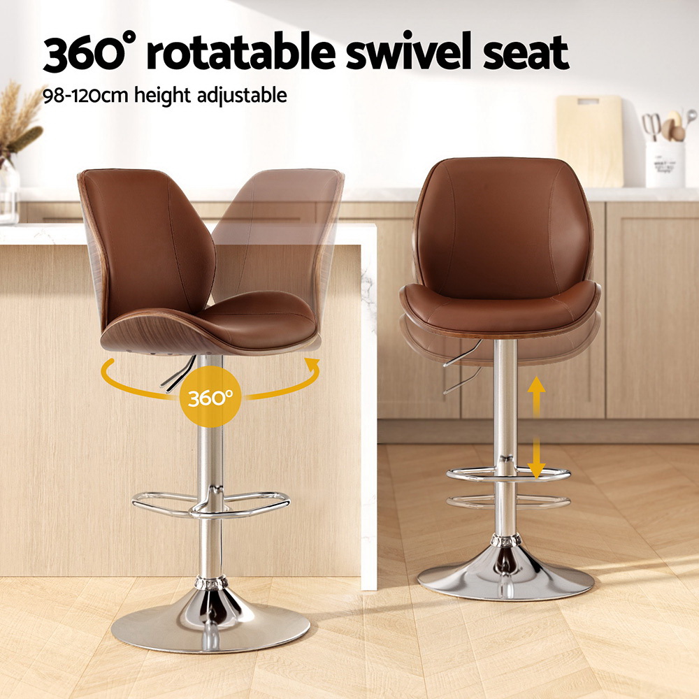 Artiss Bentwood Leather Bar Stools Brown Set of 2 view 4