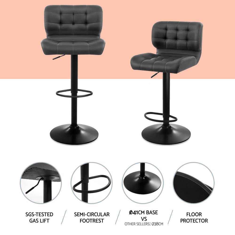 Artiss 4x Bar Stools Gas Lift Leather Padded Grey view 4