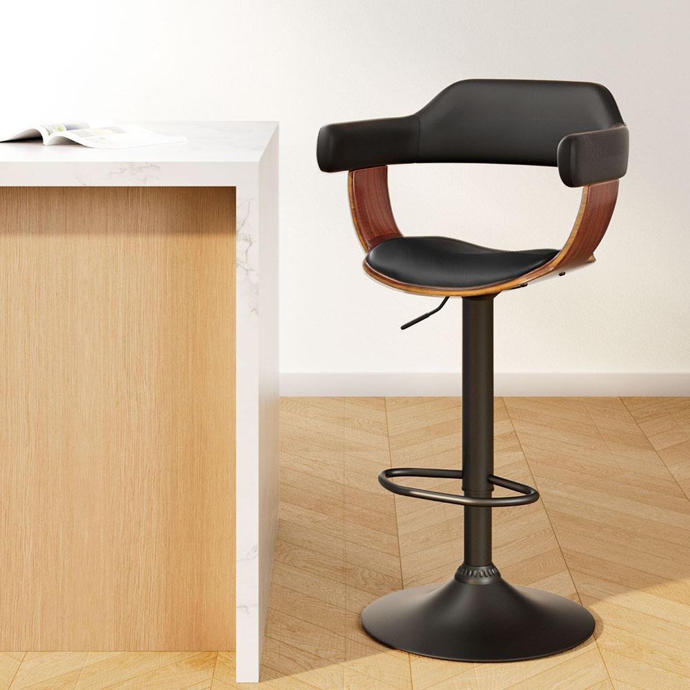 Artiss Chrome Leather Armrest Bar Stools Black