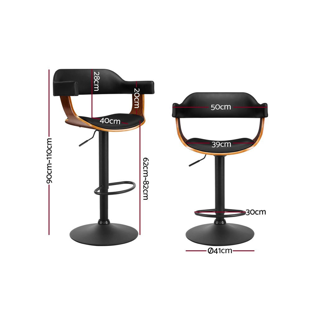 Artiss Chrome Leather Armrest Bar Stools Black view 2