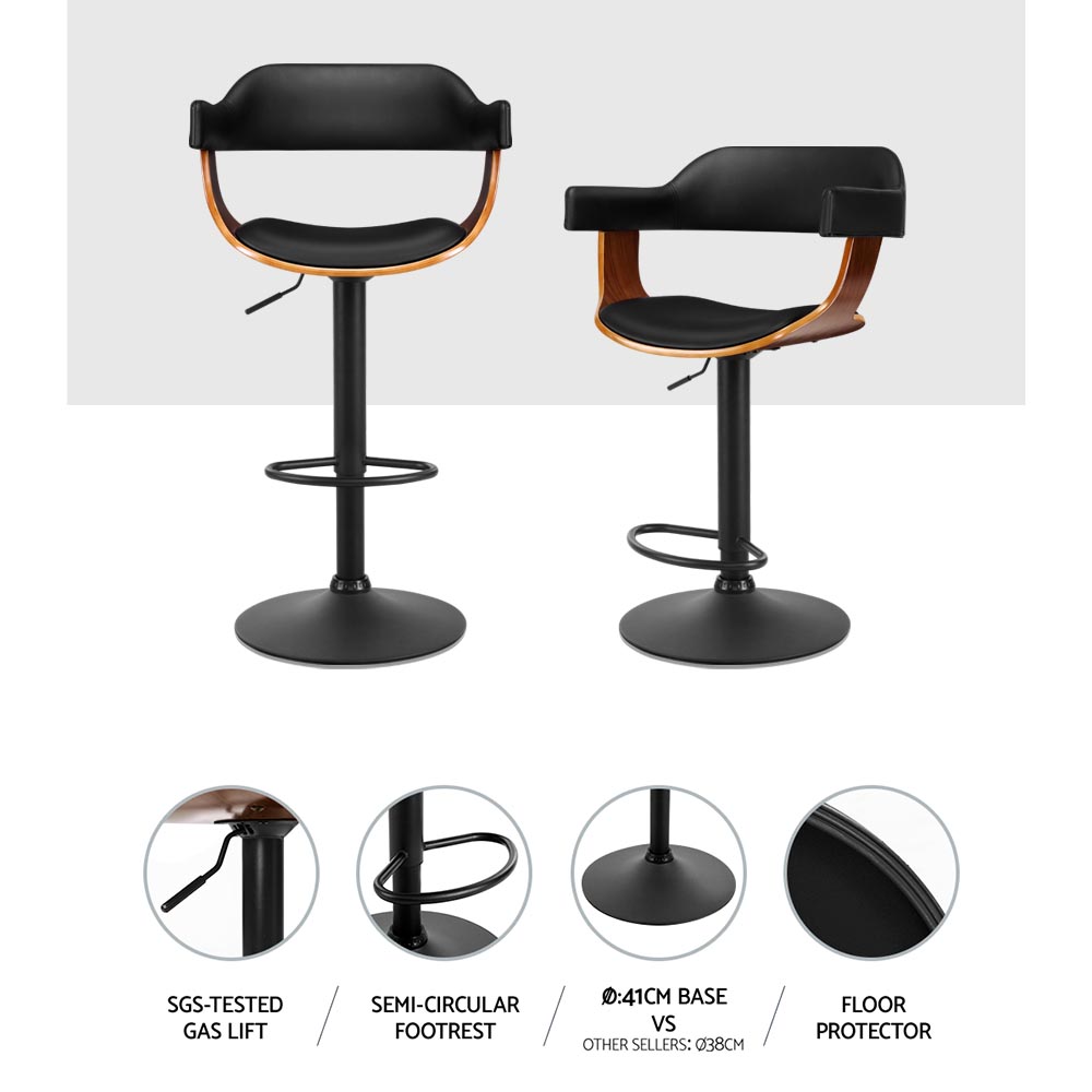 Artiss Chrome Leather Armrest Bar Stools Black view 4