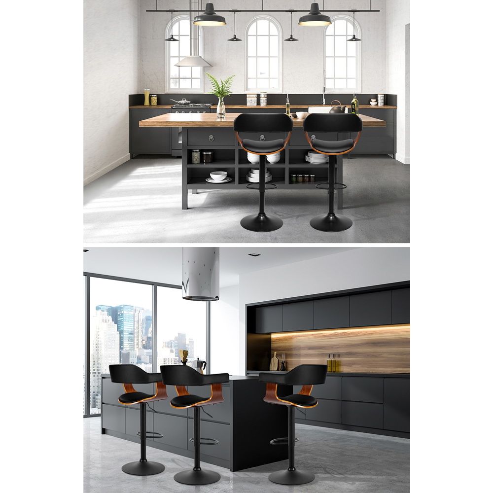 Artiss Chrome Leather Armrest Bar Stools Black view 5