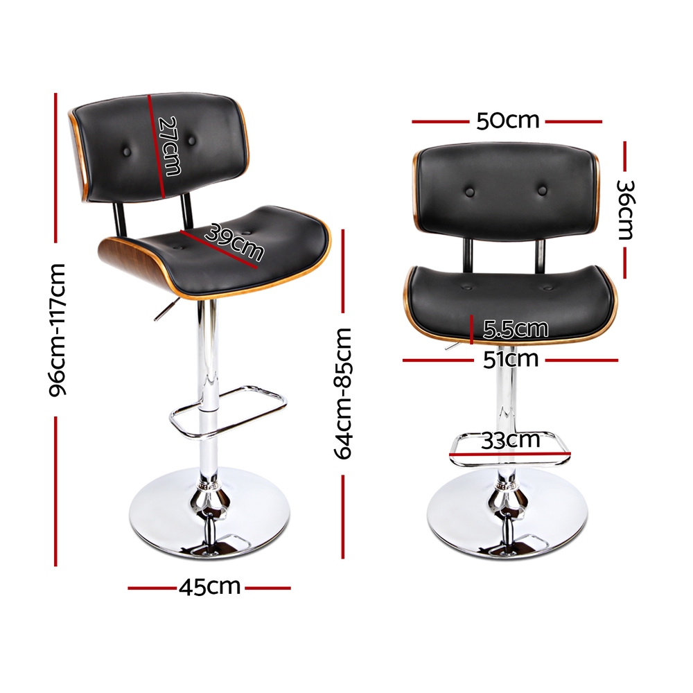 Artiss 4x Bar Stools Gas Lift Leather Black view 2
