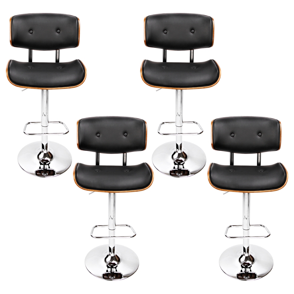 Artiss 4x Bar Stools Gas Lift Leather Black view 3