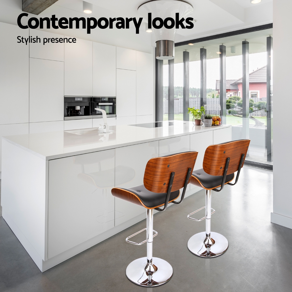 Artiss 4x Bar Stools Gas Lift Leather Black view 4