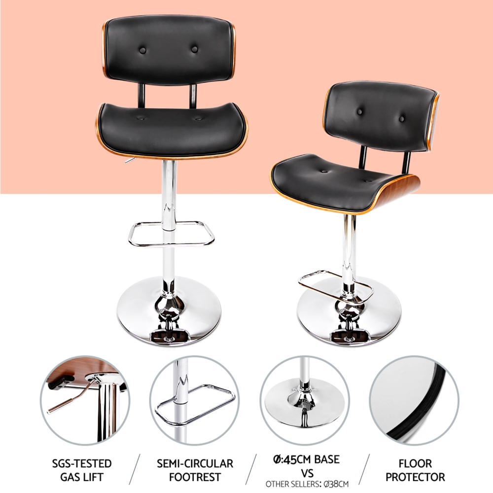 Artiss 4x Bar Stools Gas Lift Leather Black view 5