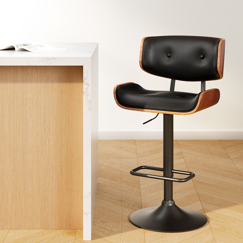 Artiss Wooden Seat Gas Lift Bar Stools Black