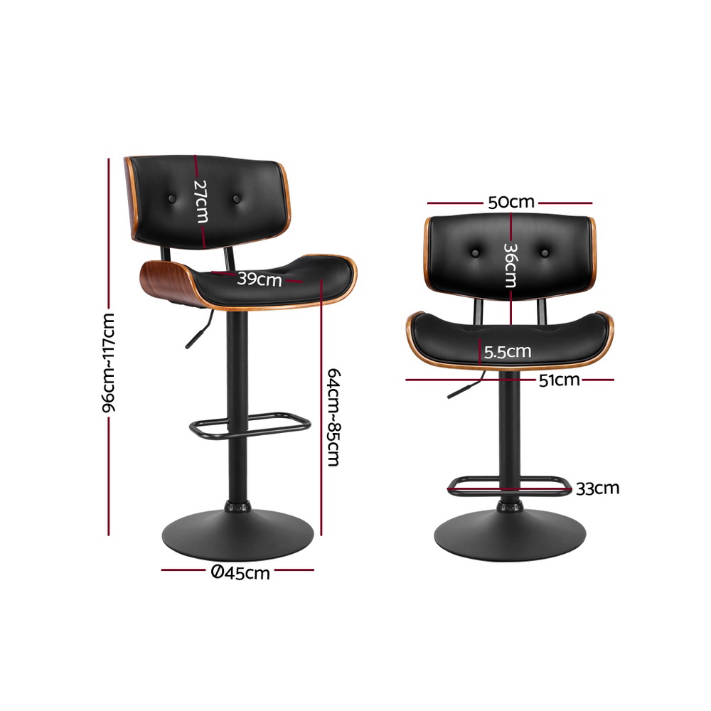 Artiss Wooden Seat Gas Lift Bar Stools Black view 2