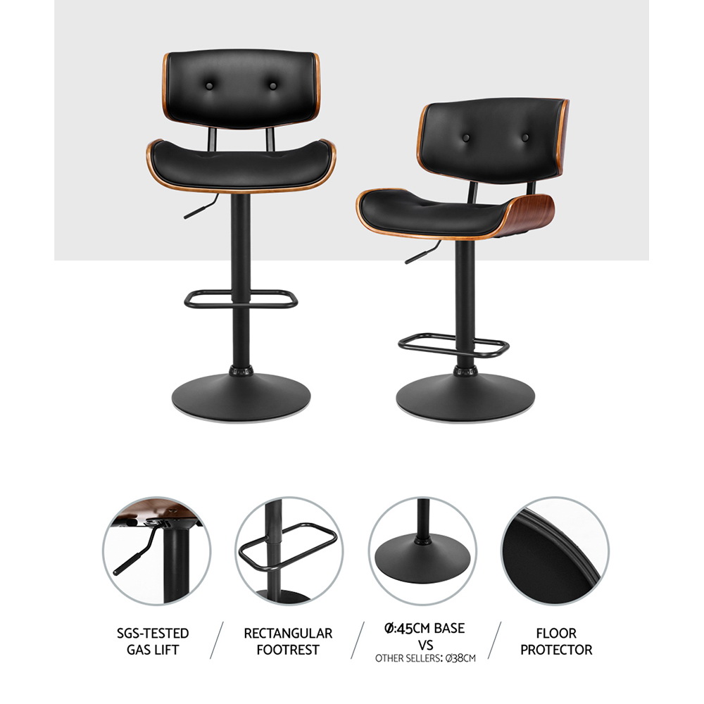Artiss Wooden Seat Gas Lift Bar Stools Black view 4