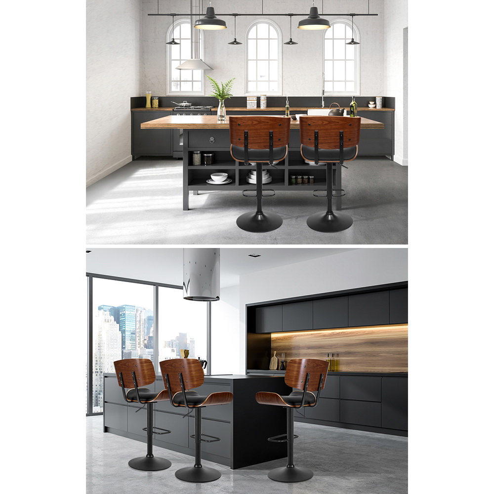 Artiss Wooden Seat Gas Lift Bar Stools Black view 5