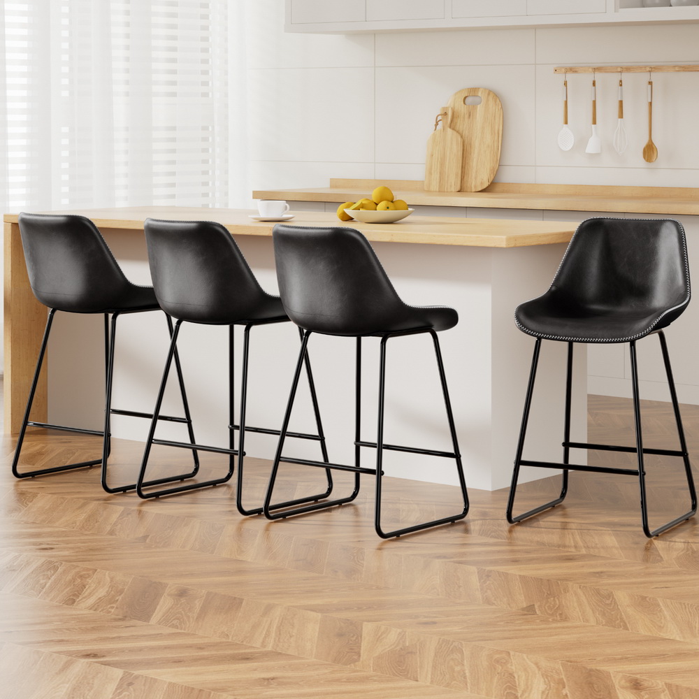 Artiss 4x Bar Stools Leather Padded Metal Legs