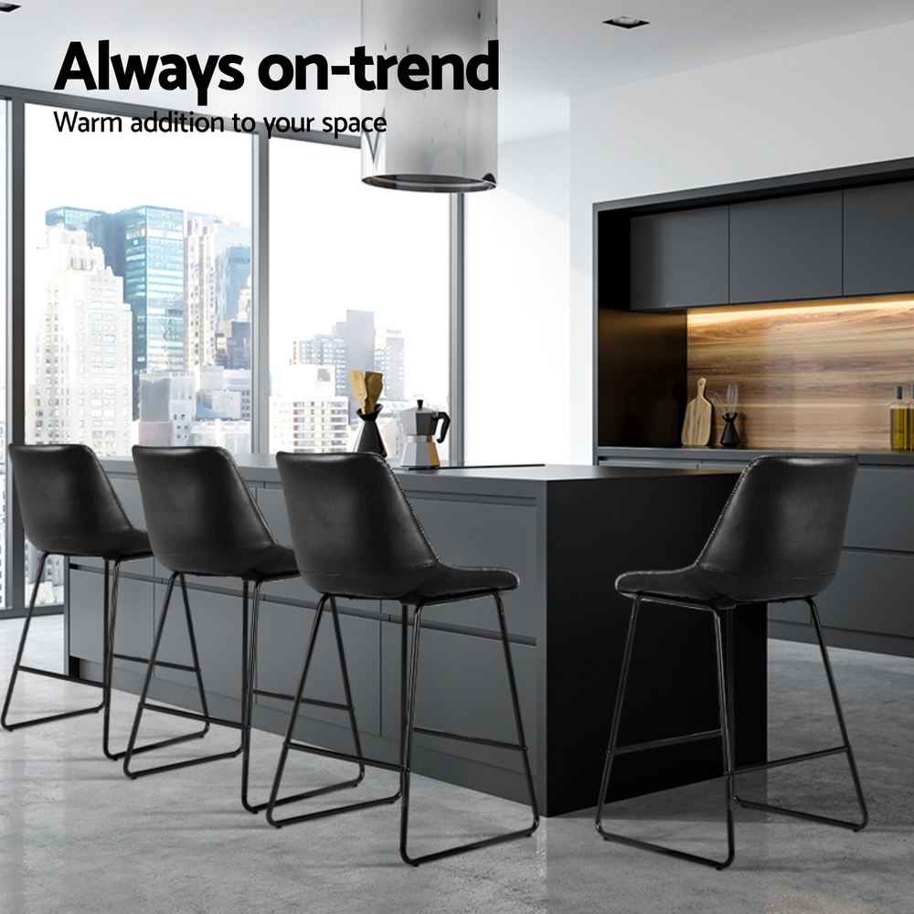 Artiss 4x Bar Stools Leather Padded Metal Legs view 4