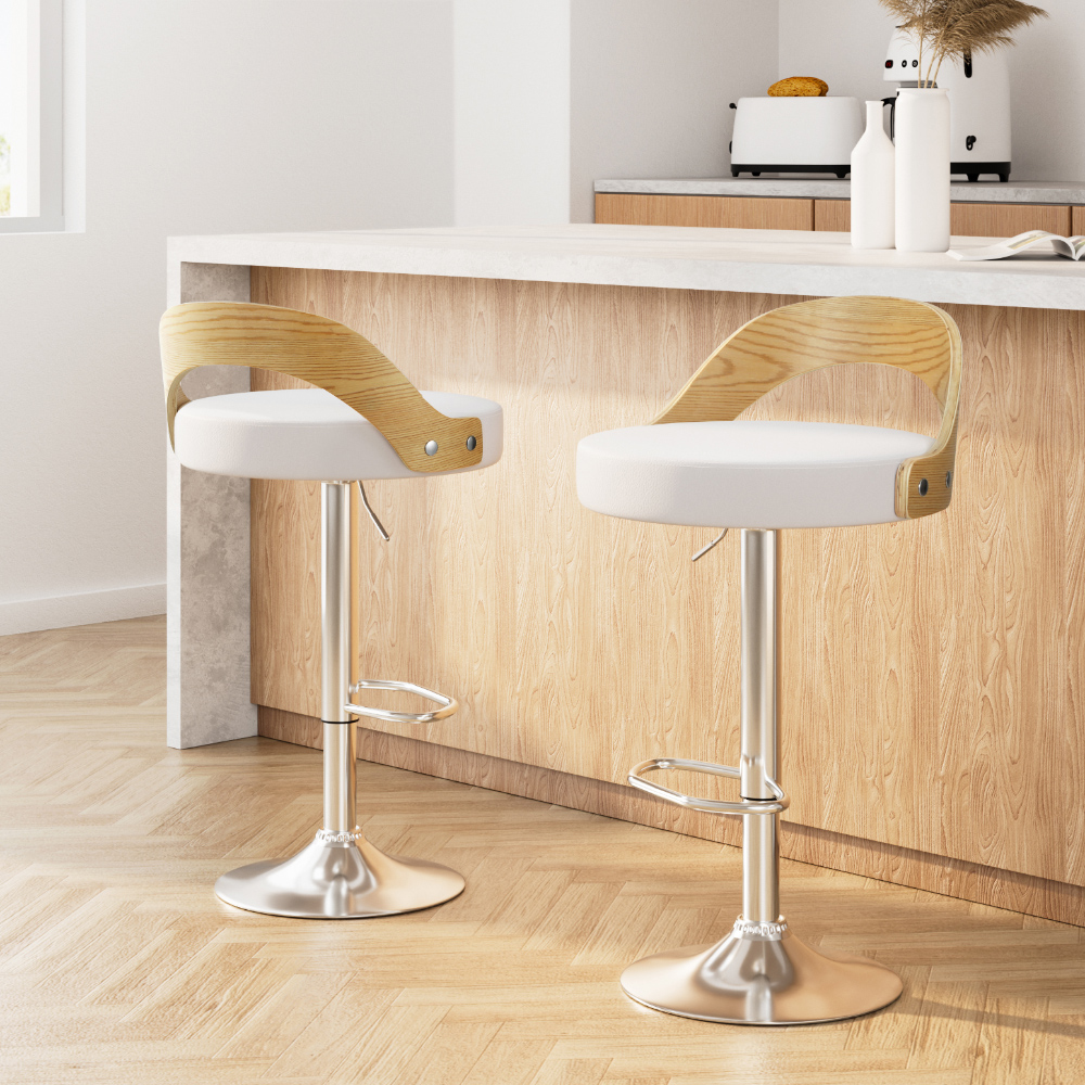 Artiss Publia Leather Bar Stools White Set of 2