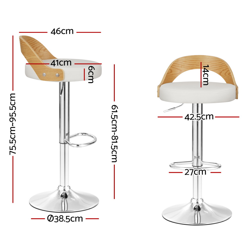 Artiss 4x Bar Stools Adjustable Leather Padded White view 2