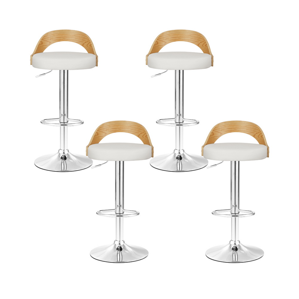 Artiss 4x Bar Stools Adjustable Leather Padded White view 3