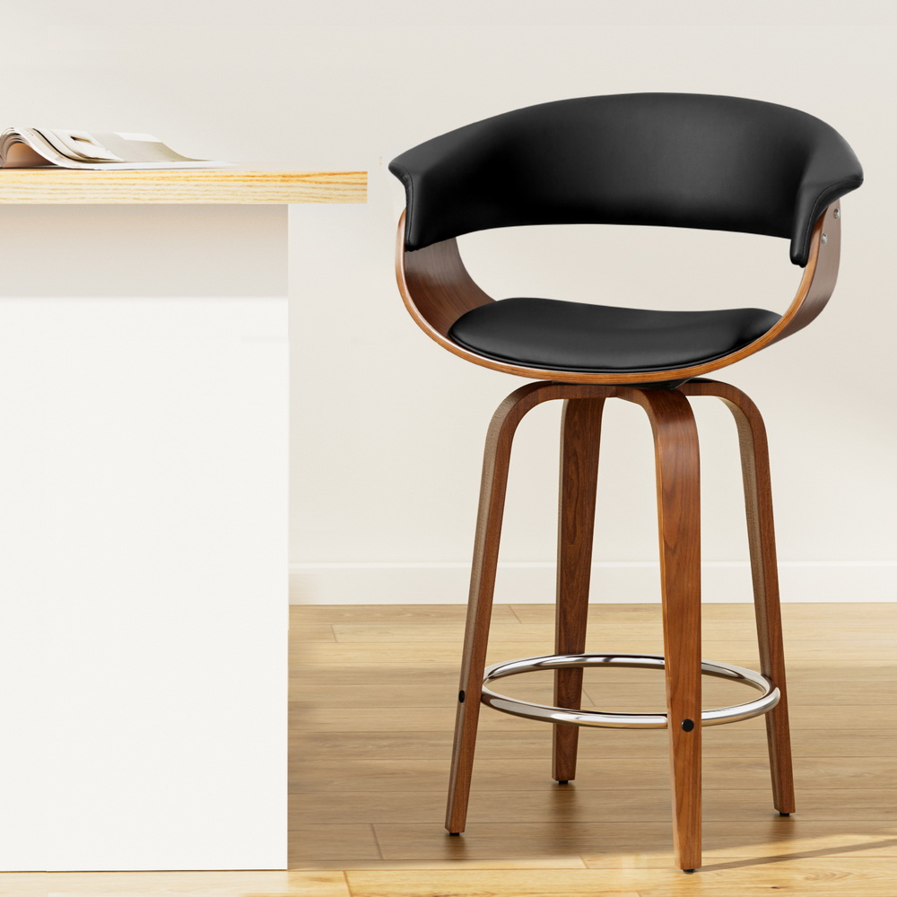 Artiss Walnut PU Leather Bar Stools, Single to Set of 3
