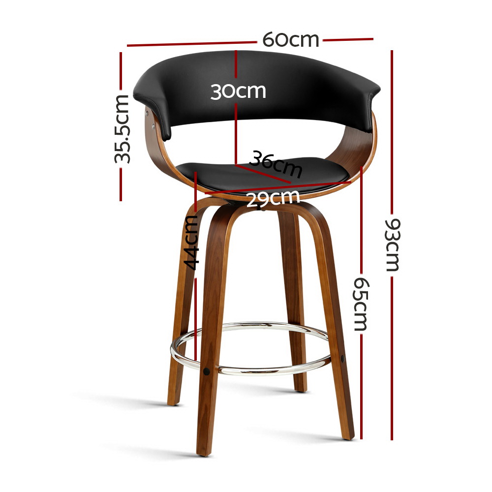 Artiss Walnut PU Leather Bar Stools, Single to Set of 3 view 2