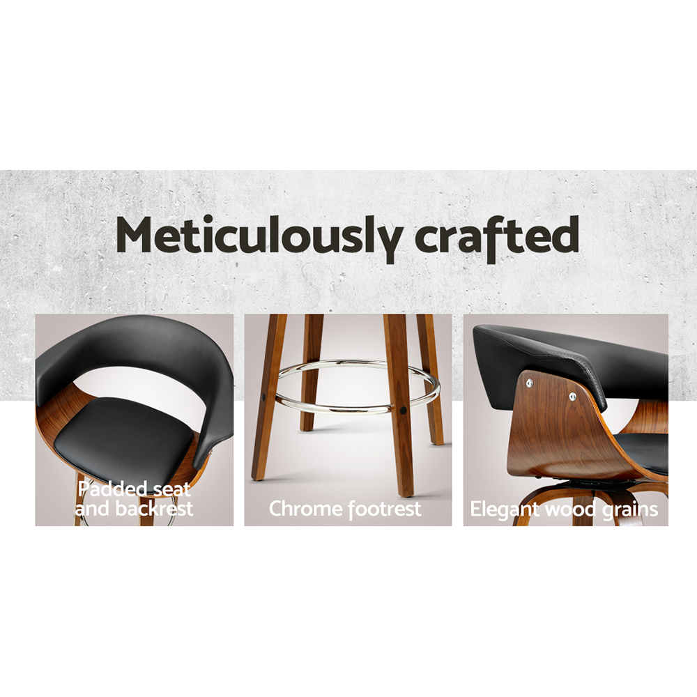 Artiss Walnut PU Leather Bar Stools, Single to Set of 3 view 5